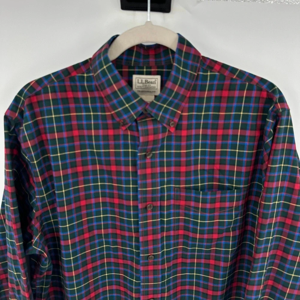 LL Bean Mens Traditional Fit Plaid Long‎ Sleeve Button Down Shirt Medium Regular